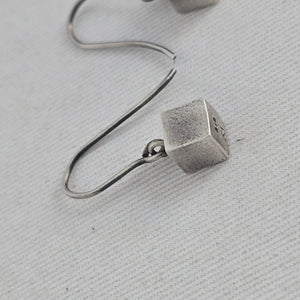 Vintage Modernist Sterling Silver Cube Drop Earrings Dutch ZI Hallmarked