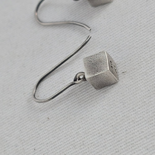 Vintage Modernist Sterling Silver Cube Drop Earrings Dutch ZI Hallmarked
