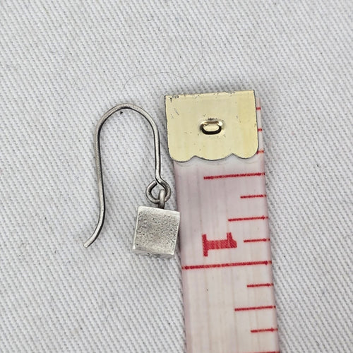 Vintage Modernist Sterling Silver Cube Drop Earrings Dutch ZI Hallmarked