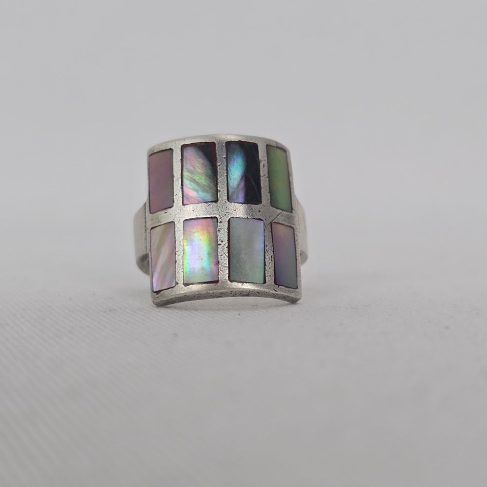 Vintage Sterling Silver Mother of Pearl Inlay Geometric Ring Size 6.5