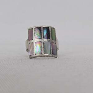 Vintage Sterling Silver Mother of Pearl Inlay Geometric Ring Size 6.5