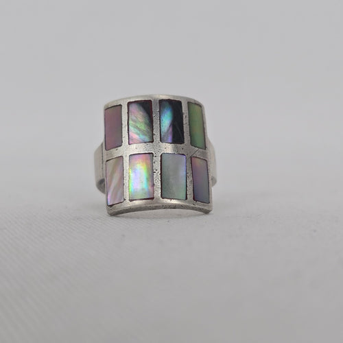 Vintage Sterling Silver Mother of Pearl Inlay Geometric Ring Size 6.5