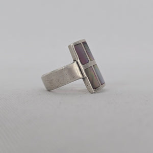Vintage Sterling Silver Mother of Pearl Inlay Geometric Ring Size 6.5