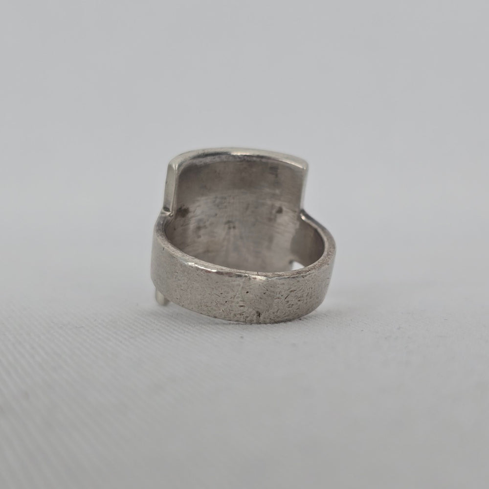 Vintage Sterling Silver Mother of Pearl Inlay Geometric Ring Size 6.5