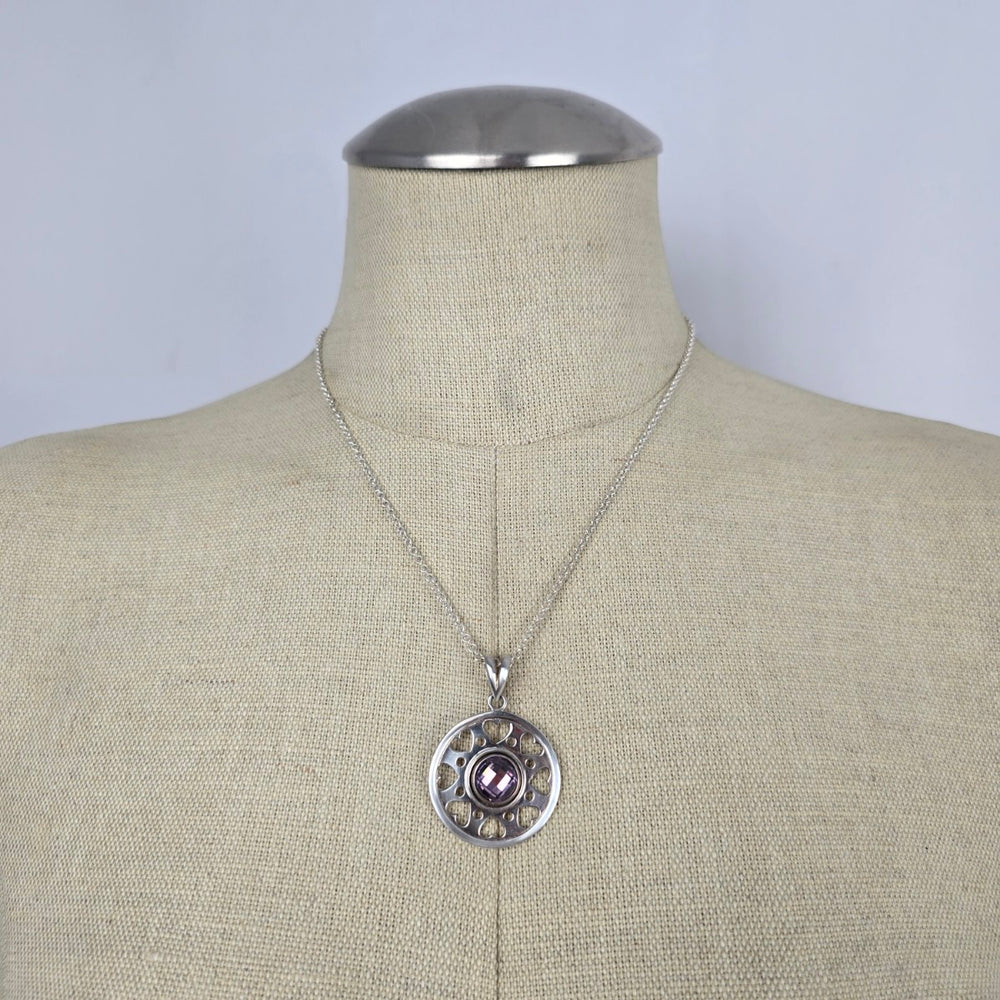 Vintage 925 Sterling Silver Interchangeable Purple Stone Pendant Necklace