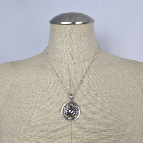 Vintage 925 Sterling Silver Interchangeable Purple Stone Pendant Necklace