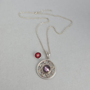 Vintage 925 Sterling Silver Interchangeable Purple Stone Pendant Necklace