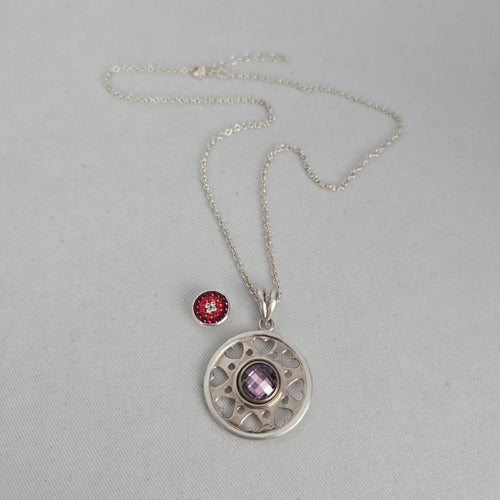 Vintage 925 Sterling Silver Interchangeable Purple Stone Pendant Necklace