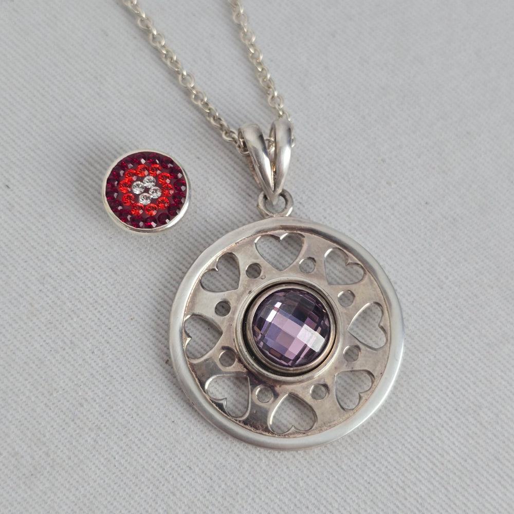 Vintage 925 Sterling Silver Interchangeable Purple Stone Pendant Necklace