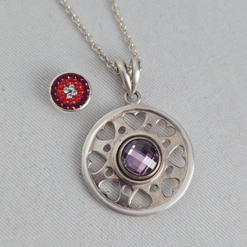 Vintage 925 Sterling Silver Interchangeable Purple Stone Pendant Necklace