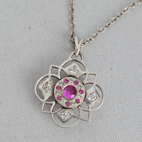 Kameleon 925 Sterling Silver Interchangeable Pink Floral Pendant Necklace