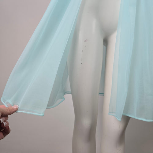 Vintage Aqua Blue Sheer Lace Trim Robe - Size M