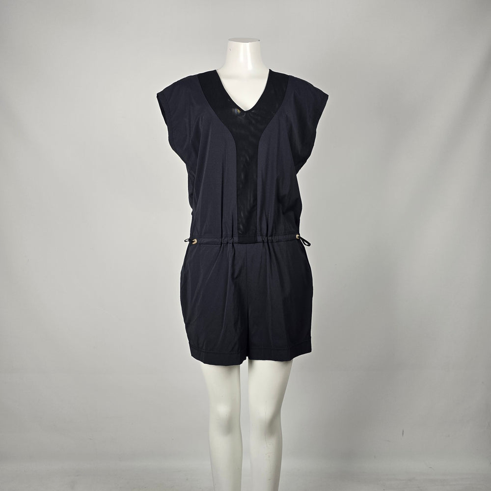 Indyeva Black Mesh V-Neck Drawstring Romper - Size M