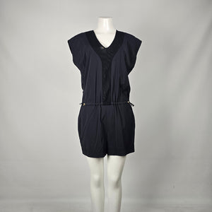 Indyeva Black Mesh V-Neck Drawstring Romper - Size M