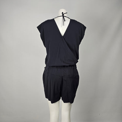 Indyeva Black Mesh V-Neck Drawstring Romper - Size M