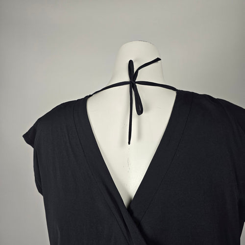 Indyeva Black Mesh V-Neck Drawstring Romper - Size M