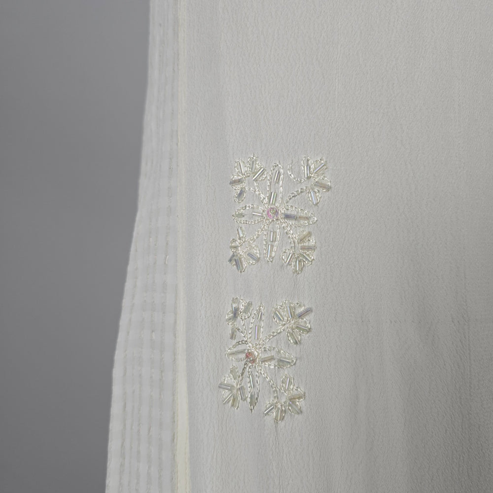 Vintage Cream Embroidered Tiered Maxi Dress with Tie Waist - Size M
