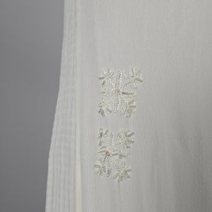 Vintage Cream Embroidered Tiered Maxi Dress with Tie Waist - Size M