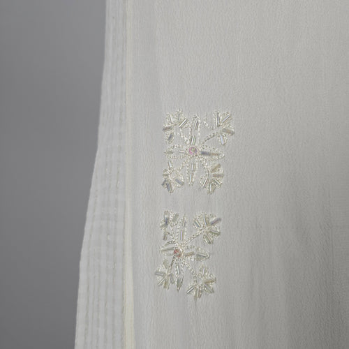 Vintage Cream Embroidered Tiered Maxi Dress with Tie Waist - Size M