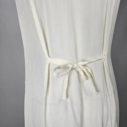 Vintage Cream Embroidered Tiered Maxi Dress with Tie Waist - Size M