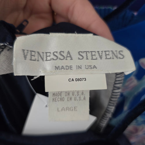 Vintage Vanessa Stevens Navy Blue Velvet Spaghetti Strap Maxi Dress - Size L