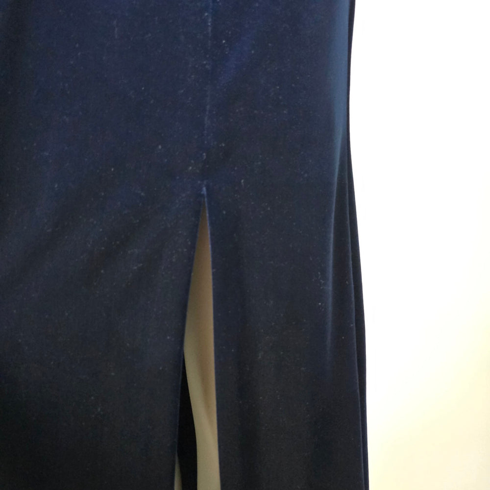 Vintage Vanessa Stevens Navy Blue Velvet Spaghetti Strap Maxi Dress - Size L