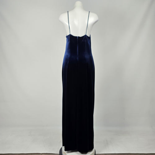 Vintage Vanessa Stevens Navy Blue Velvet Spaghetti Strap Maxi Dress - Size L
