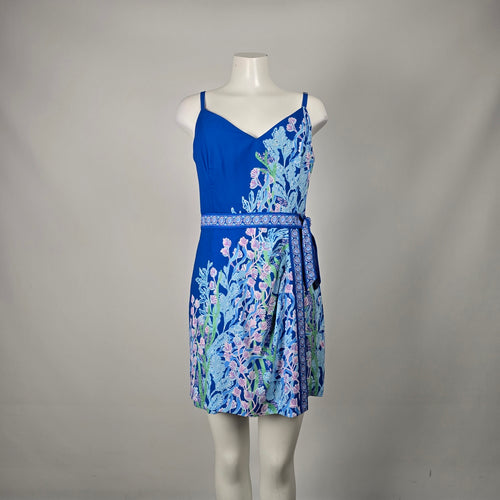 Lilly Pulitzer Nettie Skirted Romper Barton Blue Tropical Print - Size 14