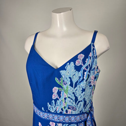 Lilly Pulitzer Nettie Skirted Romper Barton Blue Tropical Print - Size 14
