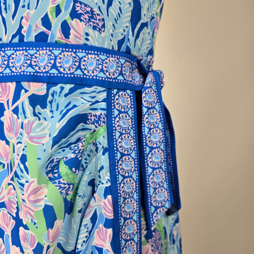 Lilly Pulitzer Nettie Skirted Romper Barton Blue Tropical Print - Size 14
