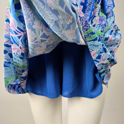 Lilly Pulitzer Nettie Skirted Romper Barton Blue Tropical Print - Size 14