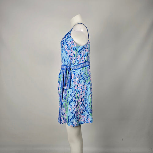 Lilly Pulitzer Nettie Skirted Romper Barton Blue Tropical Print - Size 14
