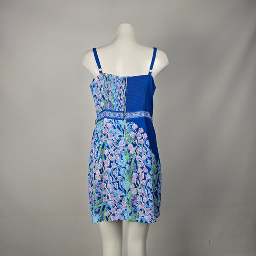 Lilly Pulitzer Nettie Skirted Romper Barton Blue Tropical Print - Size 14