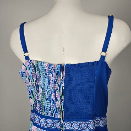 Lilly Pulitzer Nettie Skirted Romper Barton Blue Tropical Print - Size 14
