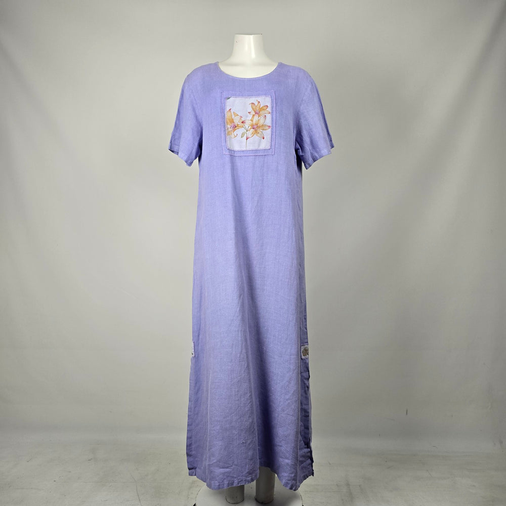 Vintage Donna Lavender Linen Floral Maxi Dress - Size L