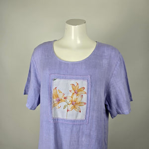 Vintage Donna Lavender Linen Floral Maxi Dress - Size L
