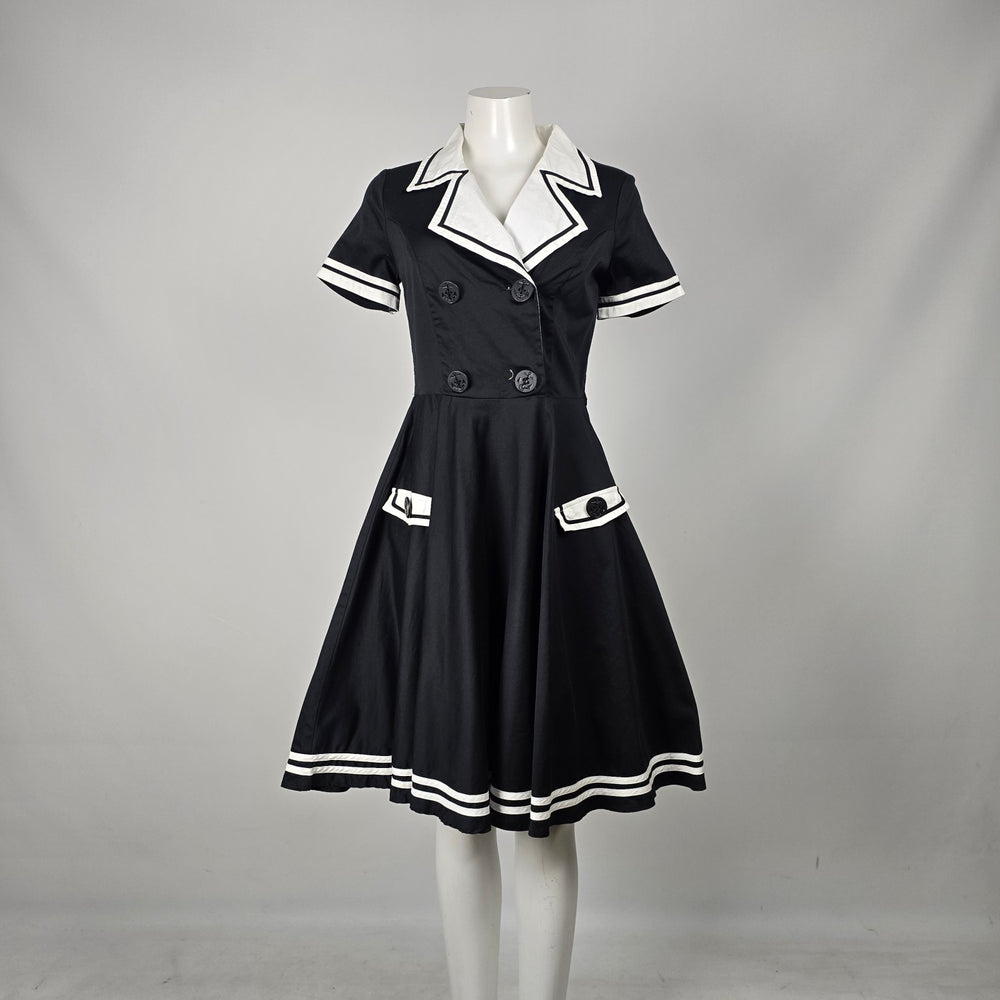 Hell Bunny Black & White Sailor Fit & Flare Dress - Size M