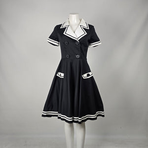 Hell Bunny Black & White Sailor Fit & Flare Dress - Size M