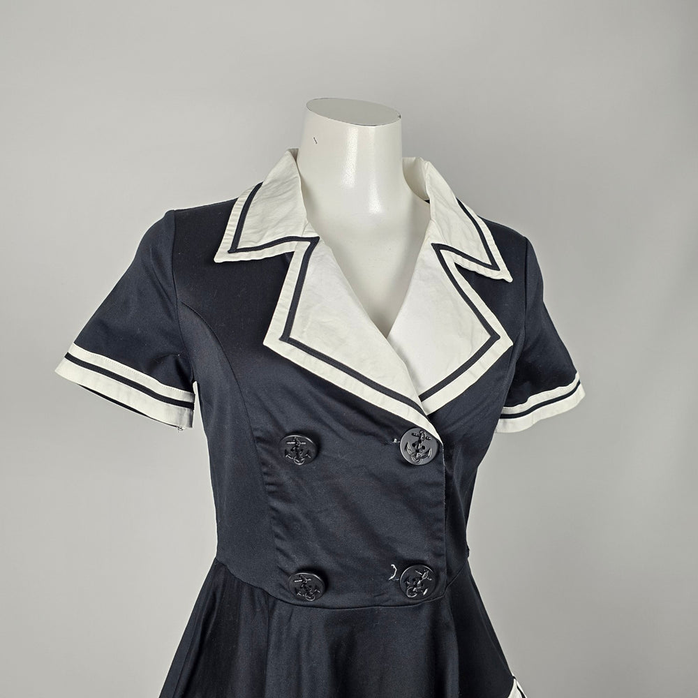 Hell Bunny Black & White Sailor Fit & Flare Dress - Size M