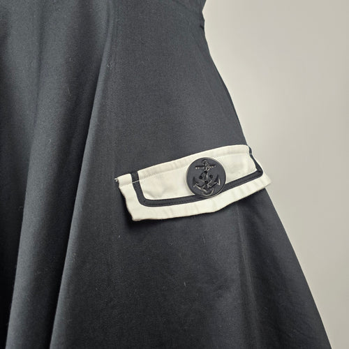 Hell Bunny Black & White Sailor Fit & Flare Dress - Size M
