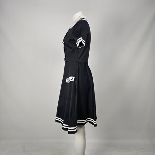 Hell Bunny Black & White Sailor Fit & Flare Dress - Size M