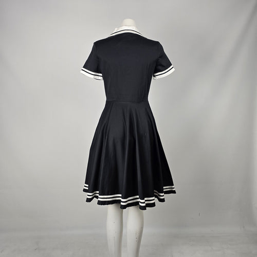 Hell Bunny Black & White Sailor Fit & Flare Dress - Size M