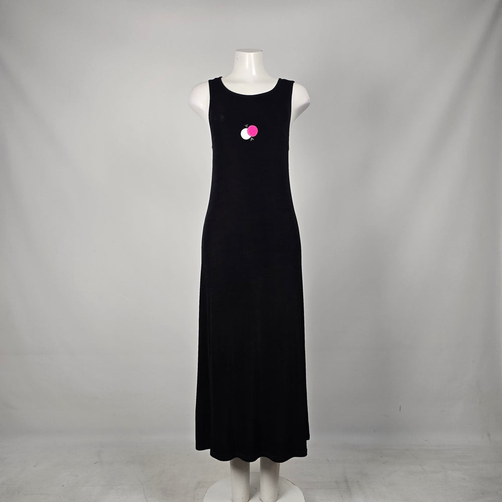 Vintage Black Sleeveless Geometric Slinky Jersey Maxi Dress - Size M