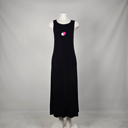 Vintage Black Sleeveless Geometric Slinky Jersey Maxi Dress - Size M