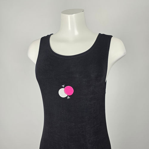 Vintage Black Sleeveless Geometric Slinky Jersey Maxi Dress - Size M