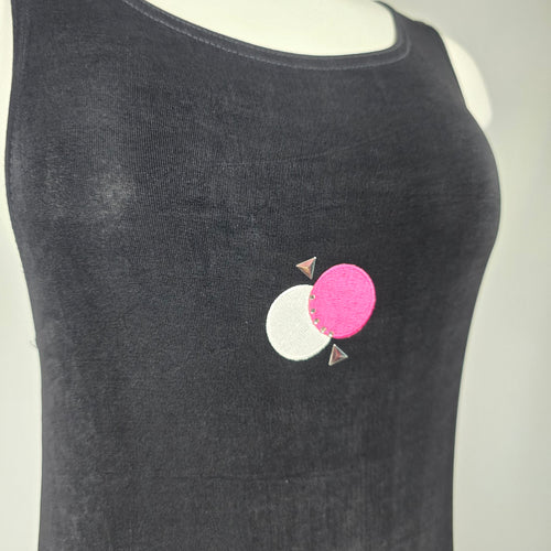 Vintage Black Sleeveless Geometric Slinky Jersey Maxi Dress - Size M