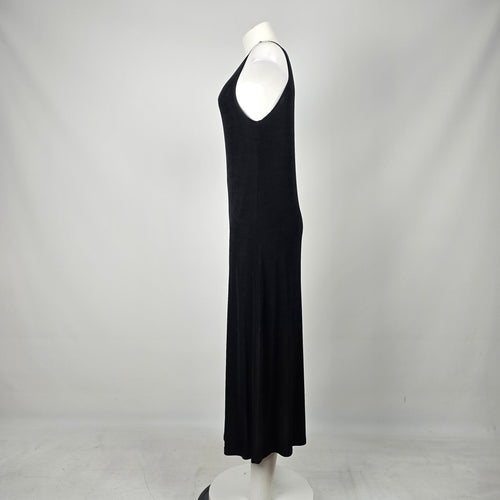 Vintage Black Sleeveless Geometric Slinky Jersey Maxi Dress - Size M