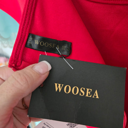 WOOSEA Red Ruffle Shoulder Event Dress - Size M
