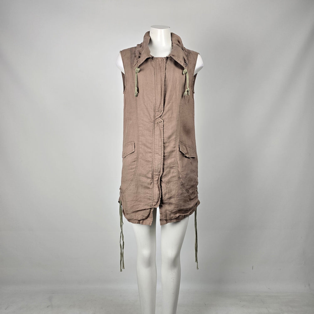 Miilla Brown Linen Sleeveless Utility Vest Tunic - Size L