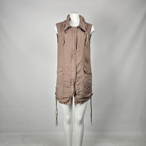 Miilla Brown Linen Sleeveless Utility Vest Tunic - Size L